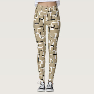 Beige Unique Black and White Mönster Leggings