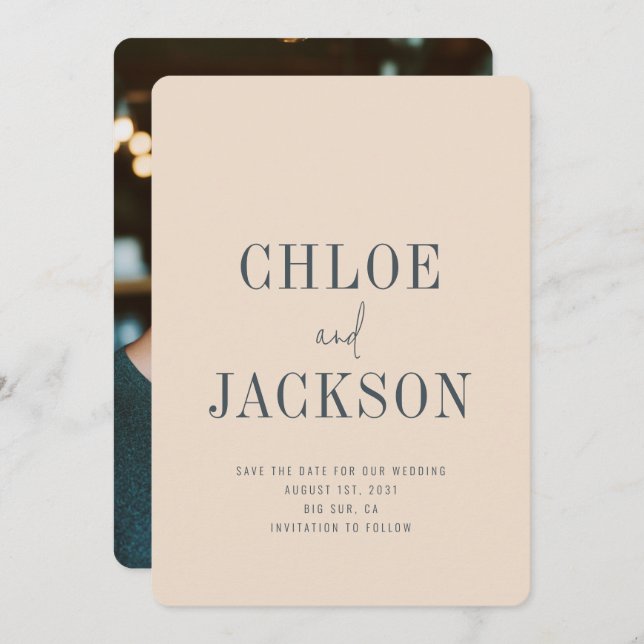 Beige Vanilla Neutralt Modern Photo Bröllop Spara Datumet (Fram/baksida)