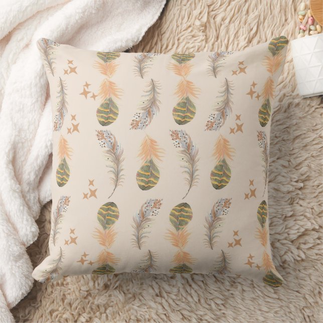 beige vattenfärg, boho-estetik, neutralt-toner, m kudde (Filt)