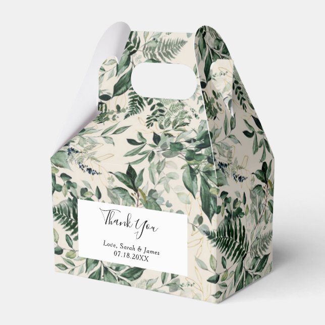 Beige vattenfärgsträdgård lämna bröllop presentaskar (Framsidan Sidan)