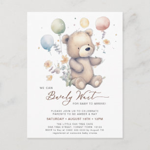 Beige vi kan bearly Wait Boy Baby Shower Inbjudan Vykort