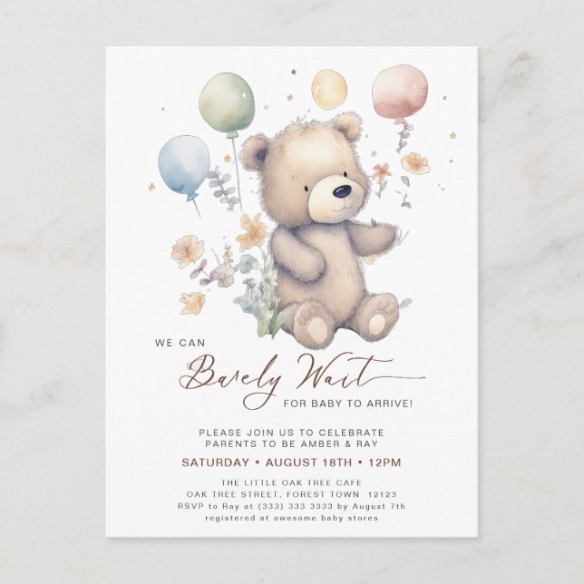 Beige vi kan bearly Wait Boy Baby Shower Inbjudan Vykort (Framsida)