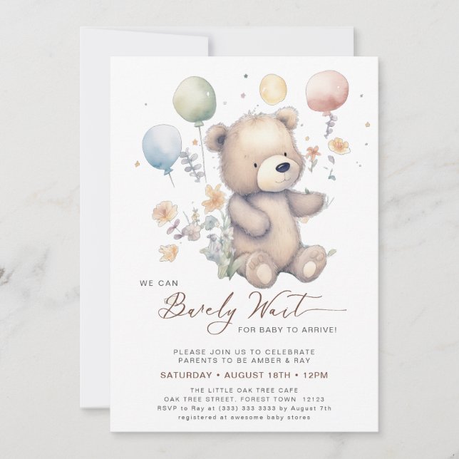 Beige vi kan bearly Wait Boy Baby Shower Inbjudningar (Framsida)