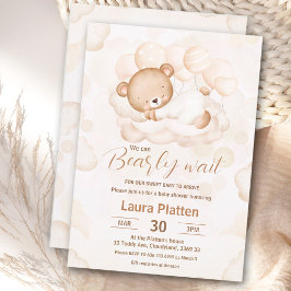 Beige vi kan bota vänta Neutralt Bear Baby Shower Inbjudningar