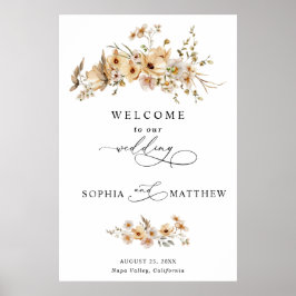 Beige Vilda Blommor Bröllop Poster