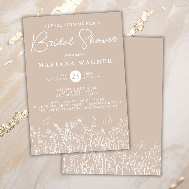 Beige vilda blommor bröllopsdusch inbjudan (Skapare uppladdad)