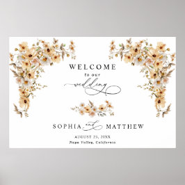 Beige Vilda Blommor Välkommen Bröllop Poster