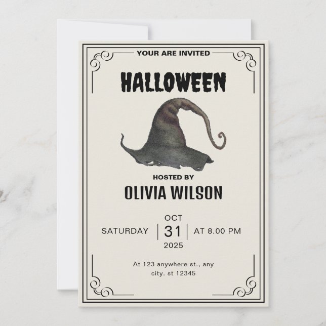 Beige Vintage Halloween fest inbjudan (Framsida)