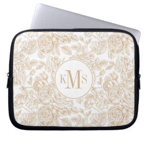 Beige Vintage Ro Flower Mönster Laptop Fodral