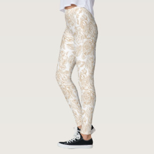 Beige Vintage Ro Flower Mönster Leggings