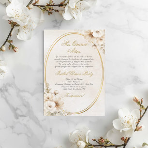 Beige vit blomma Spansk Quinceanera Inbjudningar
