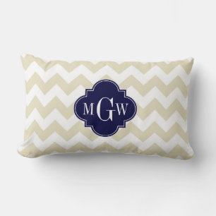 Beige Vit Chevron Marin Fyrklöver 3 Monogram Lumbarkudde