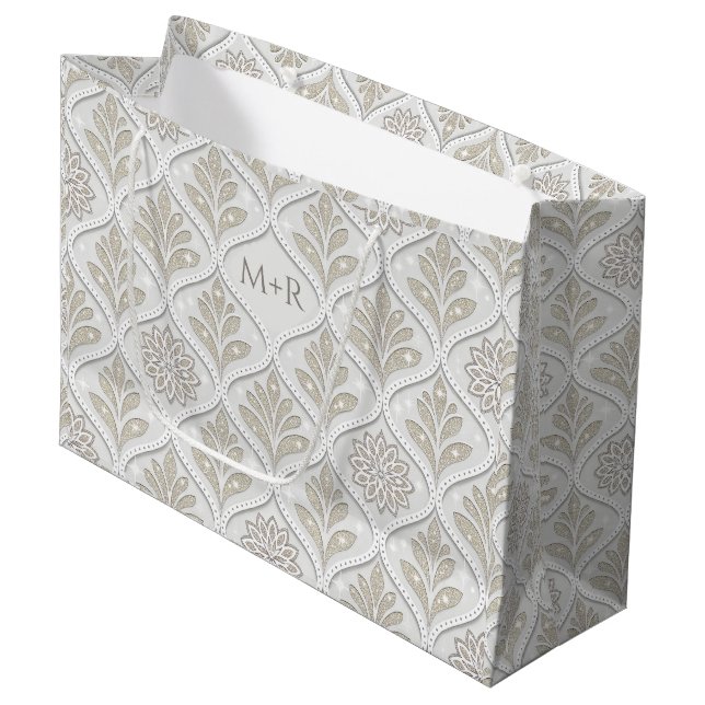 Beige & vit glittrig quatrefoil-mönster (Framsidan Vinklad)