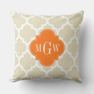 Beige, Vit Marockansk #5 Pumpkin 3 Initial Monogra Kudde