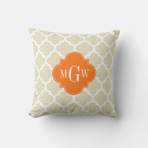 Beige, Vit Marockansk #5 Pumpkin 3 Initial Monogra Kudde