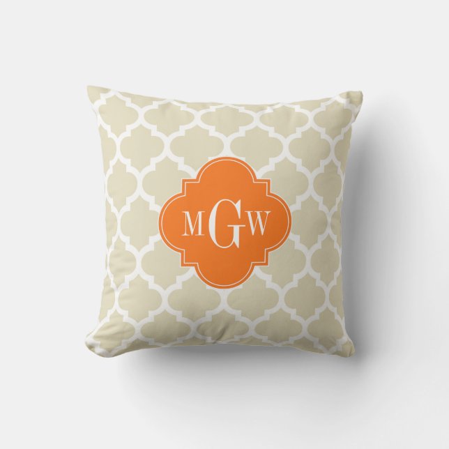 Beige, Vit Marockansk #5 Pumpkin 3 Initial Monogra Kudde (Framsida)