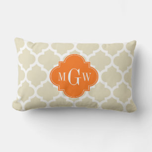 Beige, Vit Marockansk #5 Pumpkin 3 Initial Monogra Lumbarkudde