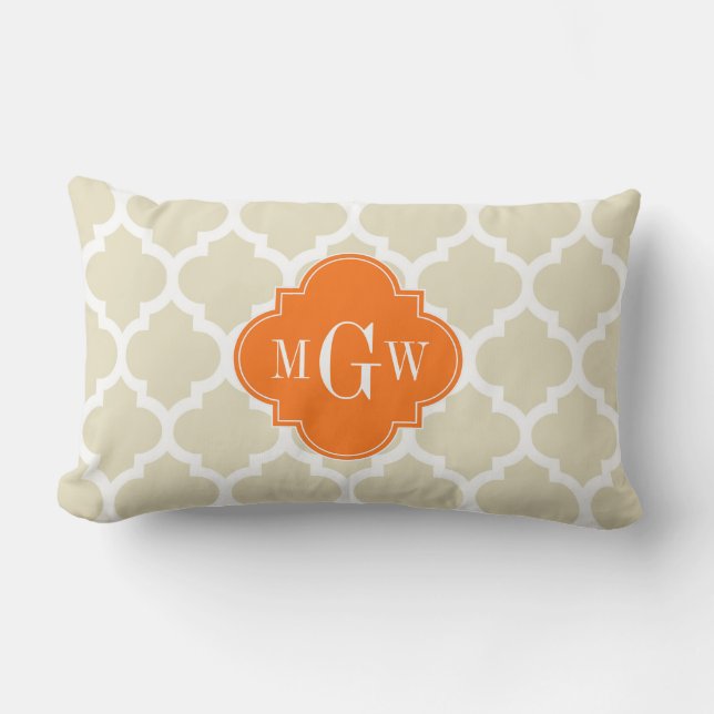 Beige, Vit Marockansk #5 Pumpkin 3 Initial Monogra Lumbarkudde (Framsida)