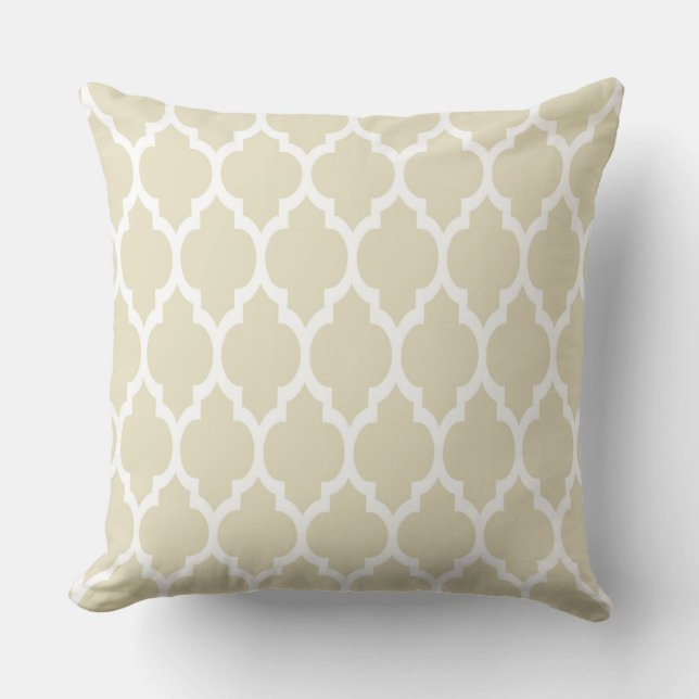 Beige Vit Marockansk Quatrefoil Mönster #4 Kudde (Framsida)