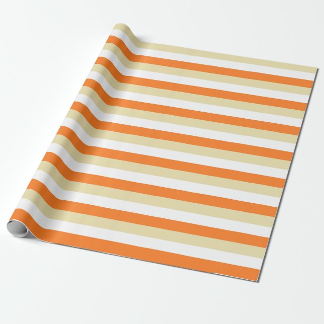 Beige-, vit- och orangerandar presentpapper (Utrullad)