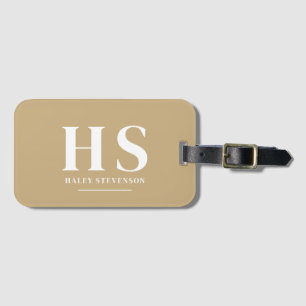 Beige & Vit Personlig Monogram Minimalistisk Skrif Bagagebricka