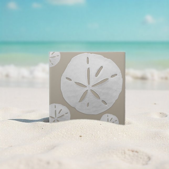 Beige & Vit Tropisk Strand Sanddollar Kakelplatta (Skapare uppladdad)