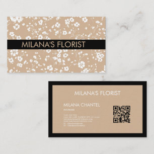 Beige Vit Tusensköns Modern Hippie Blomma Florist  Visitkort