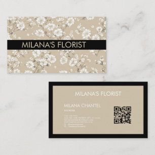 Beige Vit Tusensköns Modern Hippie Blomma Florist Visitkort