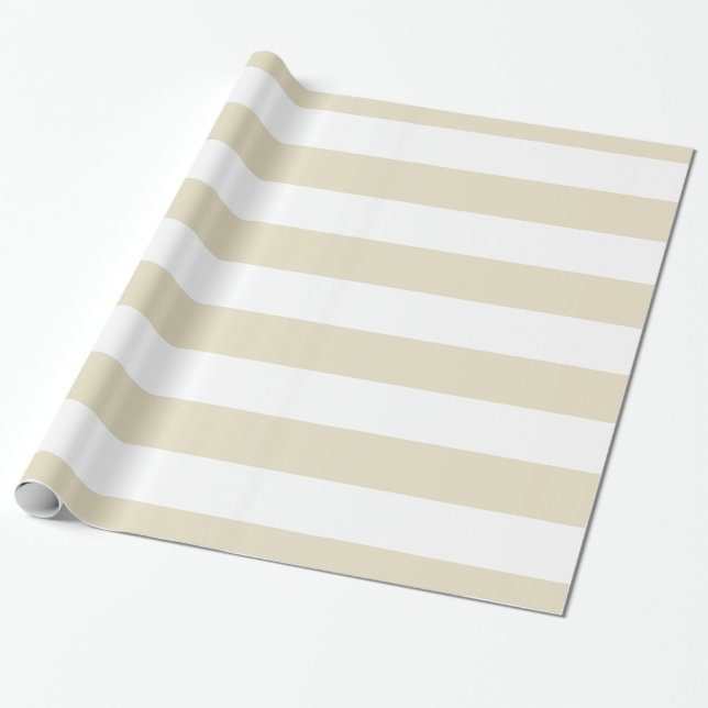 Beige, Vita XL-randigt mönster Presentpapper (Utrullad)