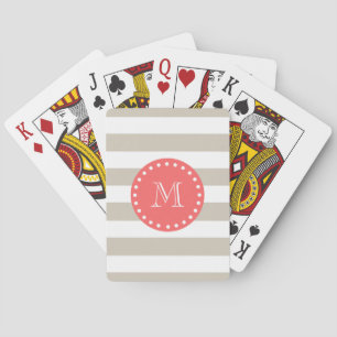 Beige vitrandmönster, korallMonogram Casinokort