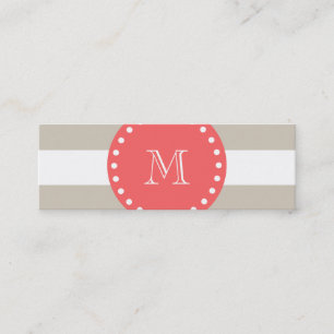 Beige vitrandmönster, korallMonogram Mini Visitkort