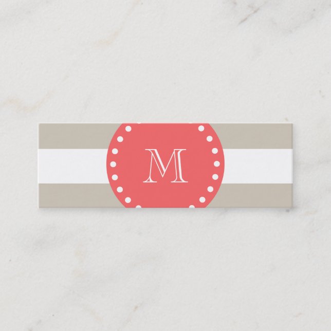 Beige vitrandmönster, korallMonogram Mini Visitkort (Framsida)