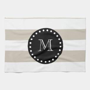 Beige vitrandmönster, svart Monogram Kökshandduk
