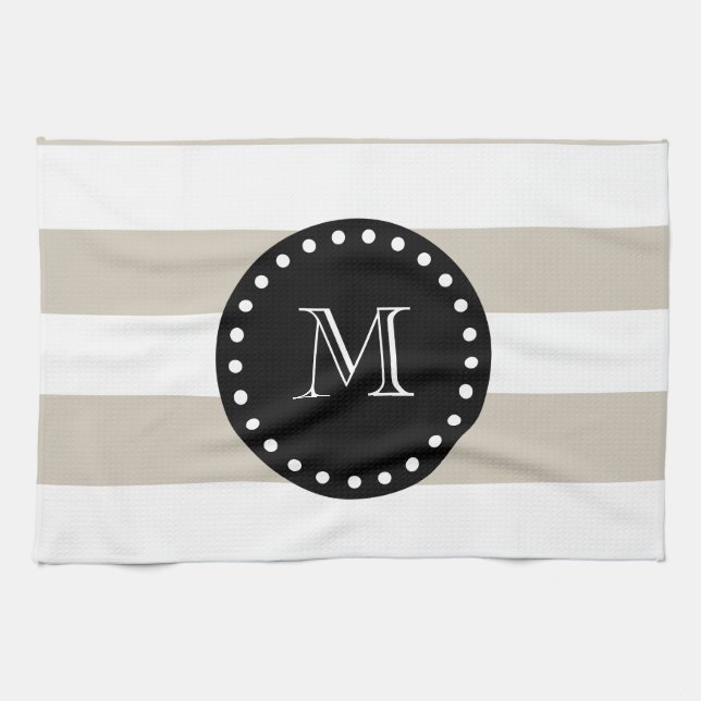 Beige vitrandmönster, svart Monogram Kökshandduk (Horisontell)