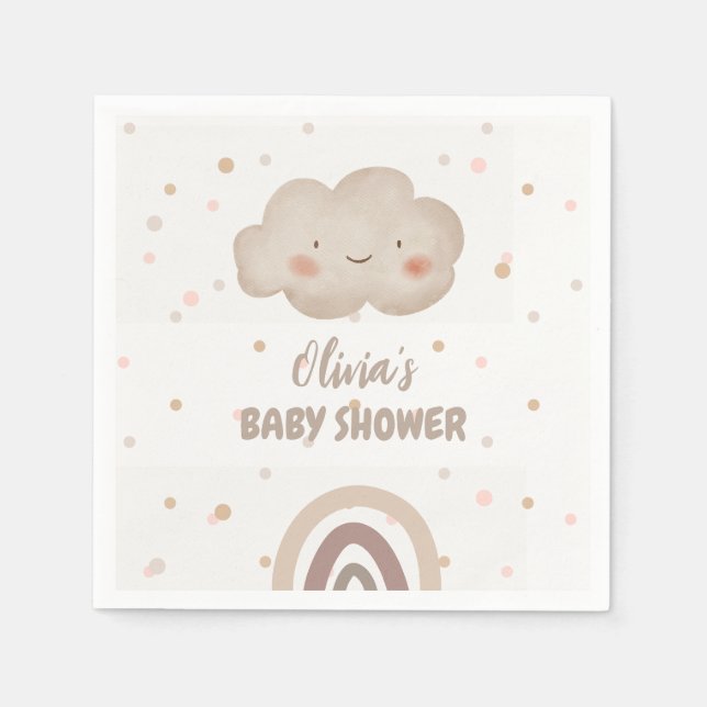 Beige Watercolor Baby Shower Pappersservett (Framsidan)