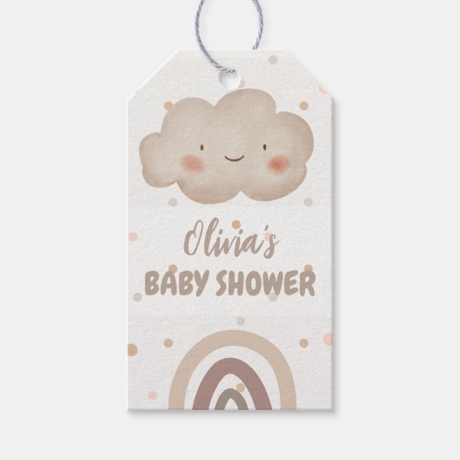 Beige Watercolor Baby Shower Presentetikett (Framsidan)