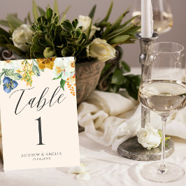 Beige Watercolor blommigt Vår blommor Bröllop Bordsnummer