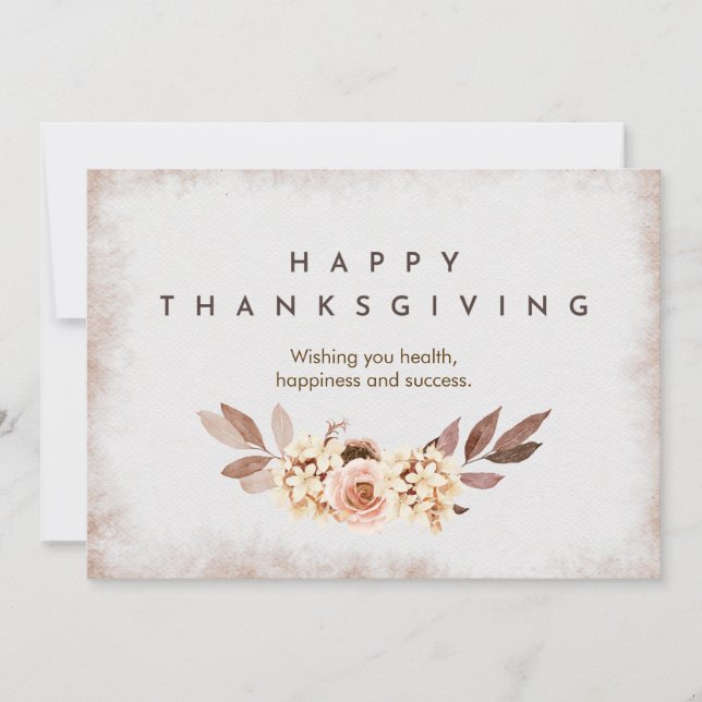 Beige Watercolor Botanical Thanksgiving Julkort (Framsida)