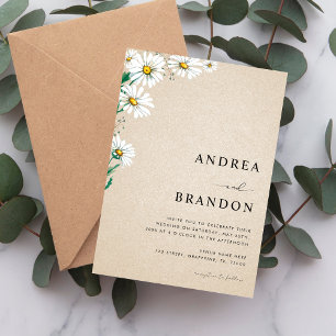 Beige Watercolor Daisy Wildblomma QR Code Bröllop Inbjudningar