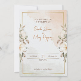 Beige Watercolor Flower Bröllop Inbjudningar