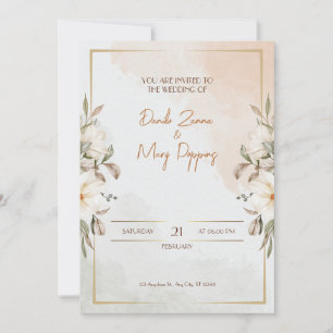 Beige Watercolor Flower Bröllop Inbjudningar