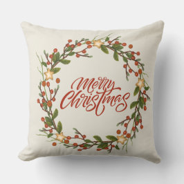 Beige Watercolor Illustration God jul Kudde