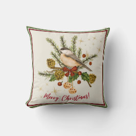 Beige Watercolor Illustration God jul Kudde