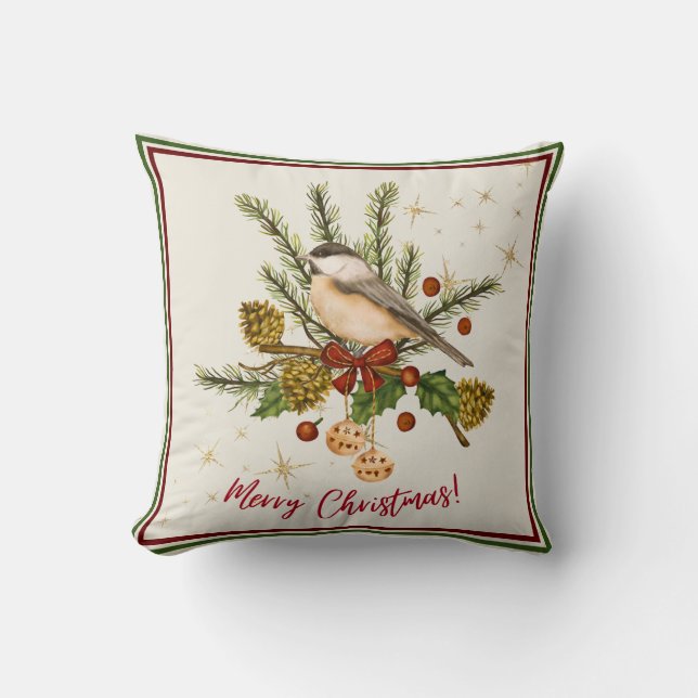 Beige Watercolor Illustration God jul Kudde (Framsida)