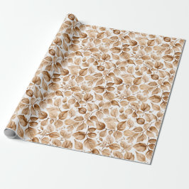 Beige Watercolor Löv Mönster Presentpapper