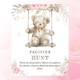 Beige Watercolor Nalle Nappar Hunt Game Poster