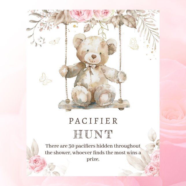 Beige Watercolor Nalle Nappar Hunt Game Poster (Skapare uppladdad)