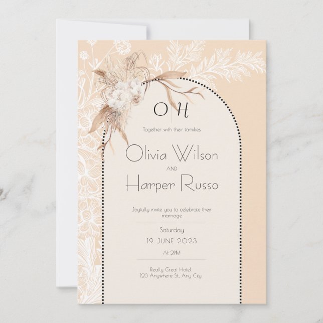 beige wedding invitation  inbjudningar (Framsida)