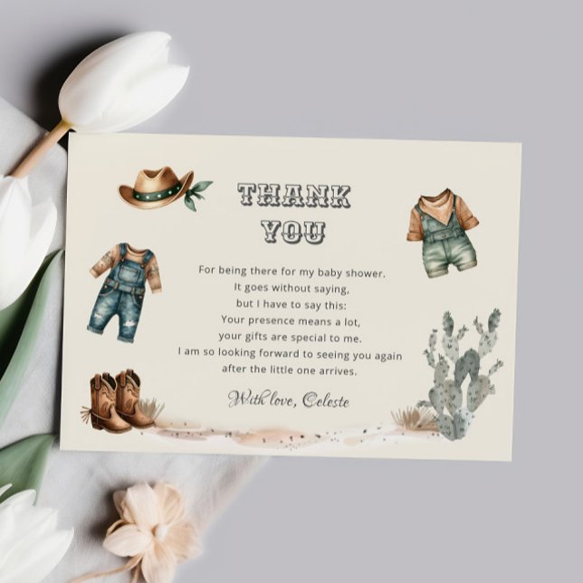 Beige western cowboy-babyshower tack kort (Skapare uppladdad)