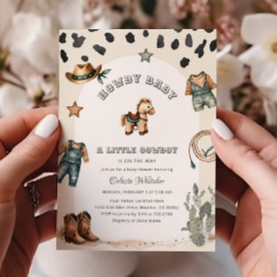 Beige western liten cowboy-barnkalas inbjudningar